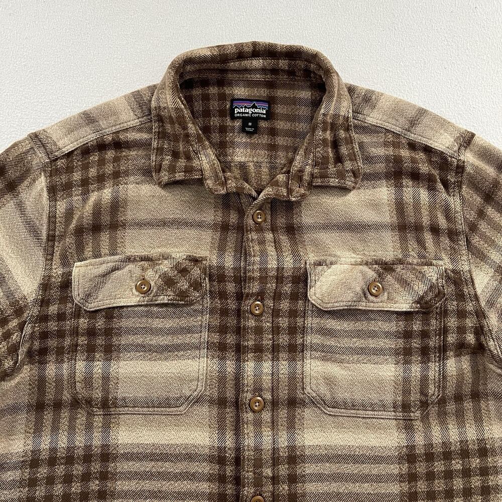 Patagonia Winter Dusk Ash Tan Brown Plaid Long-Sleeved Fjord Flannel Shirt M